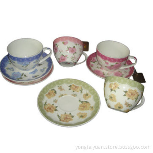 Four Tea/Coffee Cup and Saucer Set for Promotions, in Printing Gift Box, with Rose